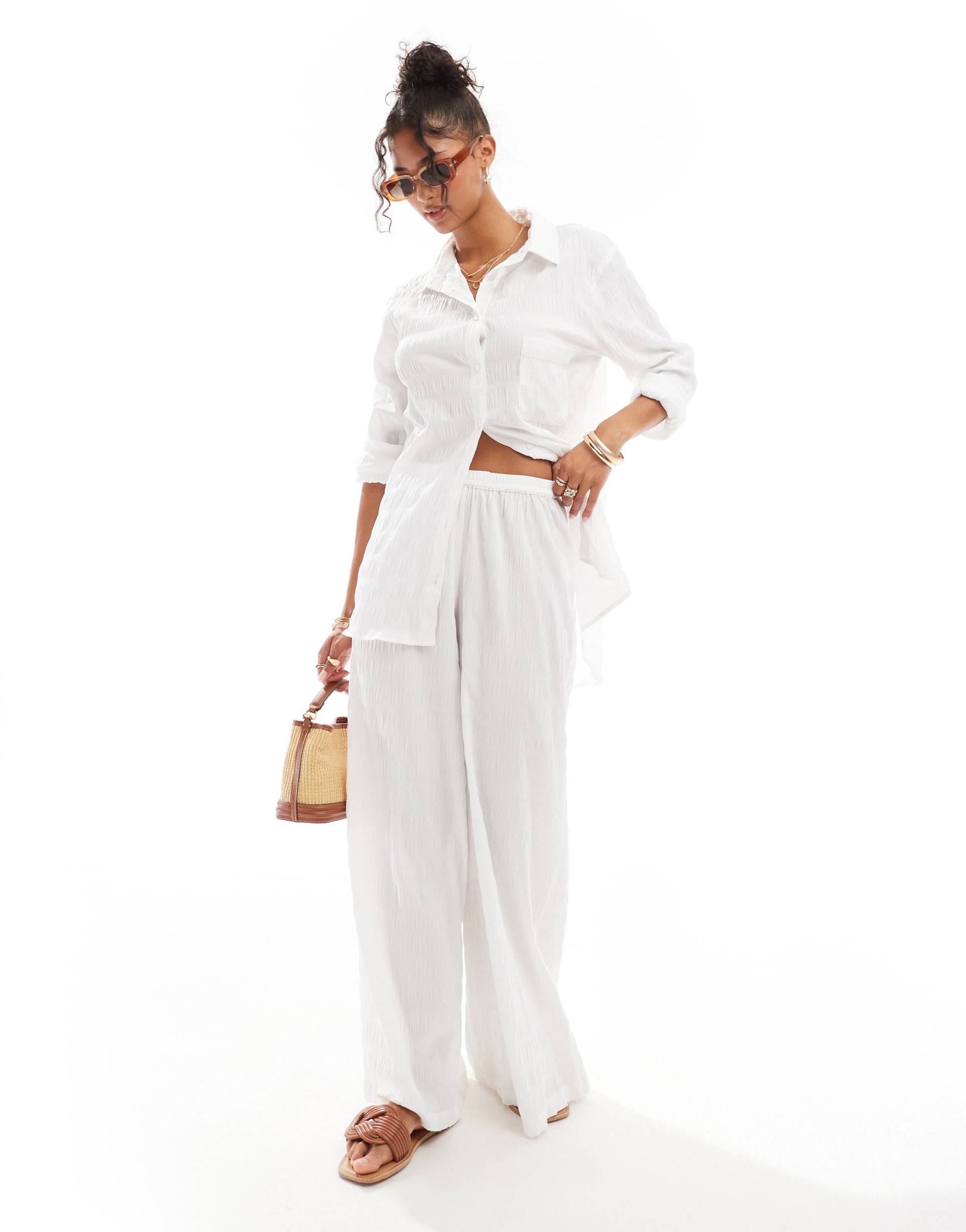 esmée exclusive textured beach pants in white - part of a set