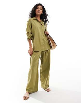 Esmée Esmee Exclusive textured beach trouser co-ord in olive green