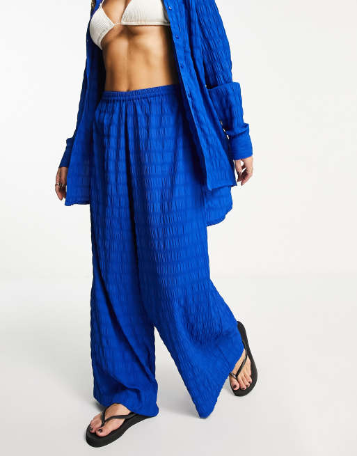 Esmee Exclusive textured beach wide leg pants in cobalt blue - part of a set