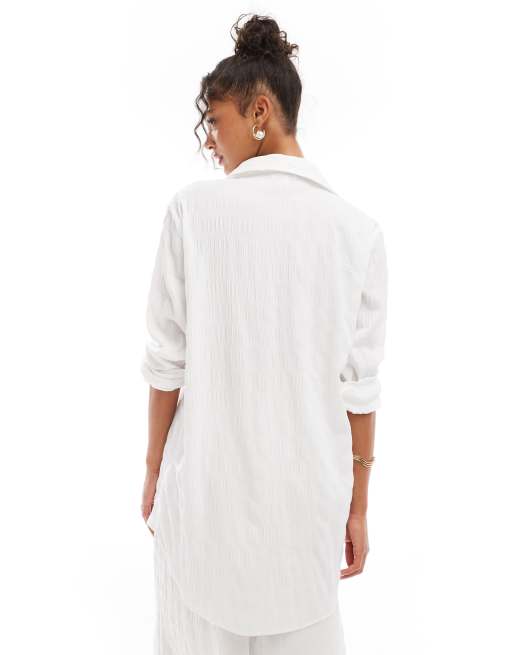 Esmee Exclusive textured oversized beach shirt co-ord in white, 2 of 4