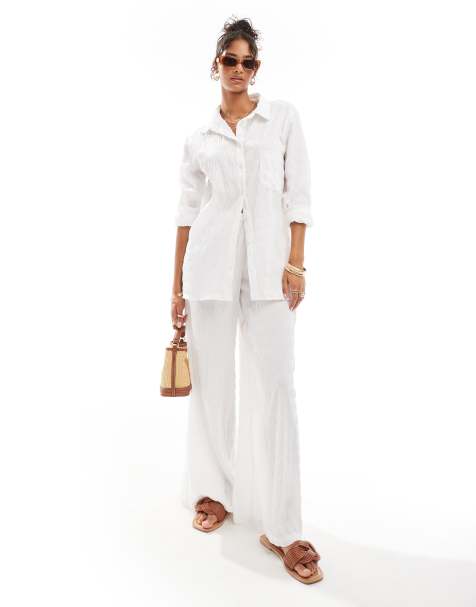 Esmee Exclusive textured oversized beach shirt in white (part of a set) - view 1
