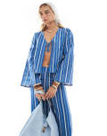 [Esmée] Esmee Exclusive tie front beach top with angel sleeve in blue stripe 16 Blue
