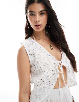 Esmee Exclusive tie front crop vest in white - part of a set