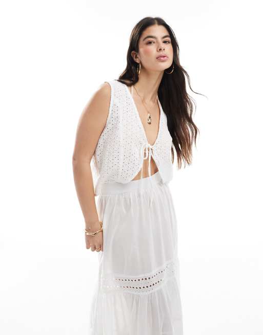 Esmee Exclusive tie front crop vest in white - part of a set, 2 of 4