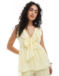[Esmée] Esmee Exclusive tie front frill collar beach top in yellow and white stripe 8 Yellow and white