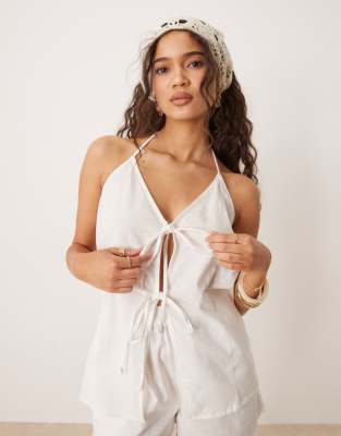 Esmée Esmee Exclusive tie front halter beach top co-ord in white