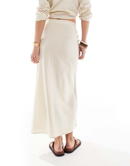 Esmée Exclusive tie front maxi beach skirt in beige, 2 of 5