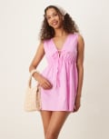 [Esmée] Esmee Exclusive tie-front mini beach dress in pink 12 Pink