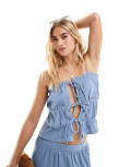 [Esmée] Esmee Exclusive tie front tiered beach crop top in blue 14 Blue