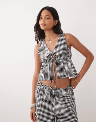 Esmée Esmee Exclusive tie front waistcoat co-ord in black and white gingham-Multi
