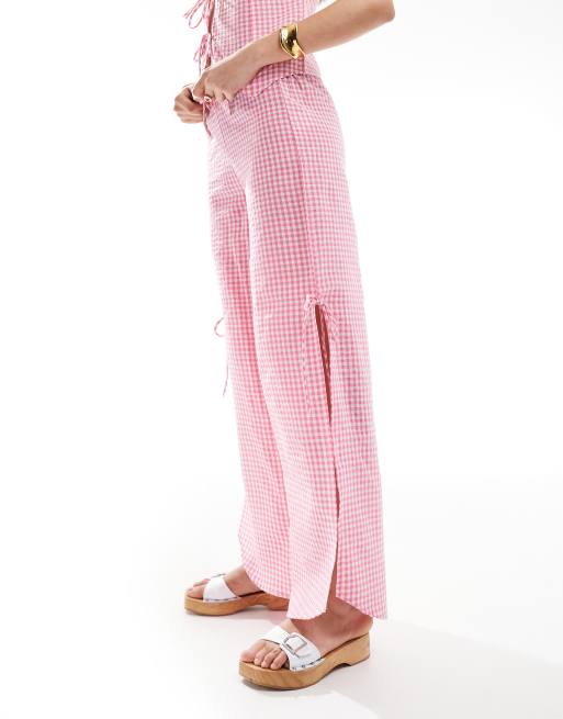 Esmée Exclusive tie side beach pants in pink gingham