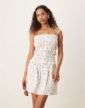 [Esmée] Esmee Exclusive tiered beach crop top with trim detail in white and pink ditsy print-Multi 14 Multi