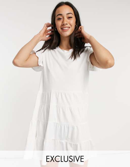 Esmee Exclusive tiered jersey beach mini dress in white  ASOS