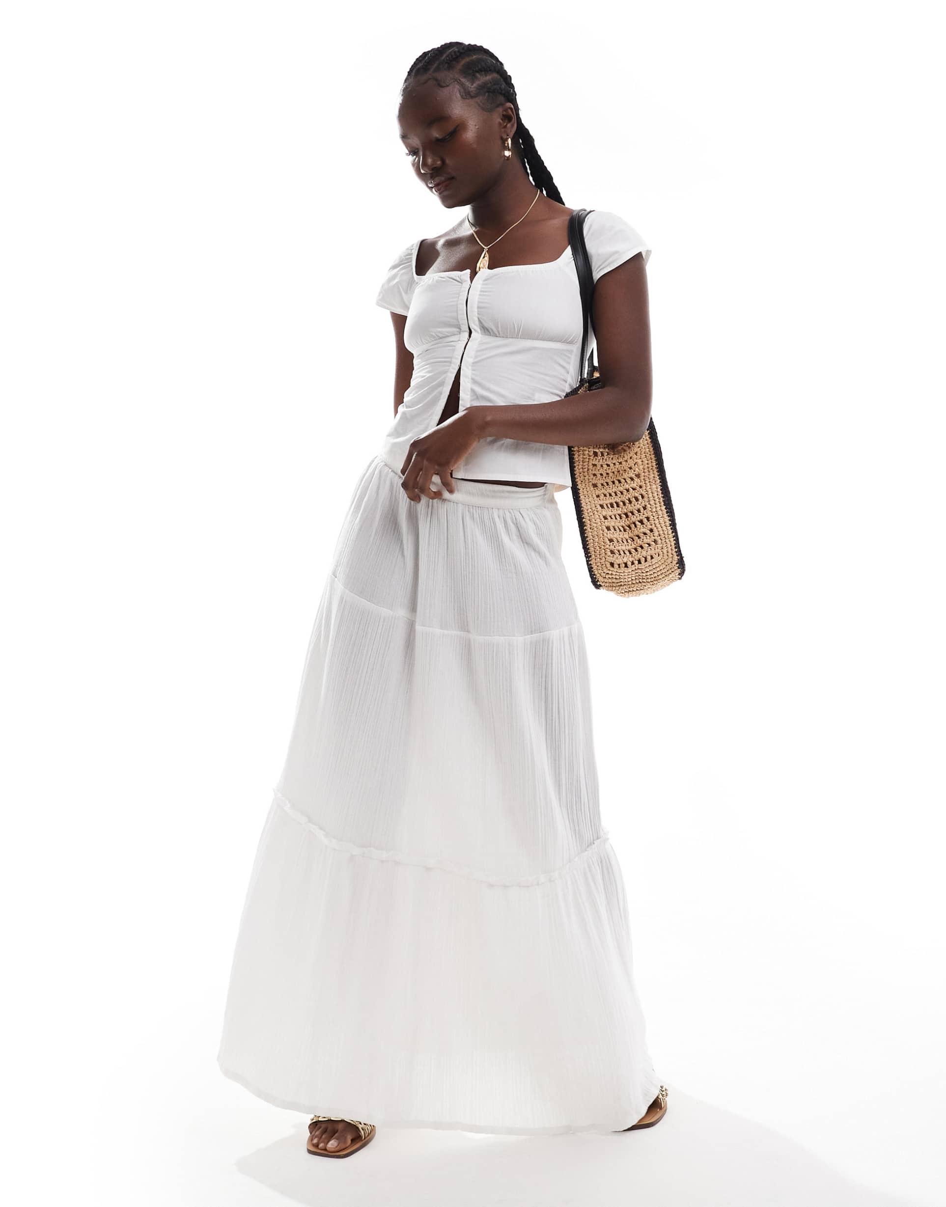 esmee exclusive tiered maxi beach skirt in white