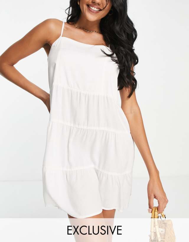 Esmee Exclusive tiered mini beach dress in white