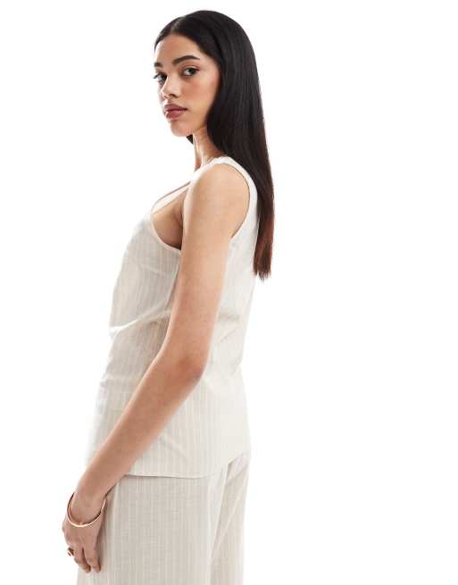 Esmee Exclusive waistcoat in beige and white stripe (part of a set), 3 of 4