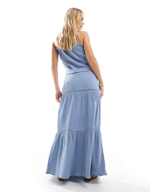 Esmee Exclusive – Warstwowa plażowa spódnica maxi w niebieskim kolorze, 5 z 5