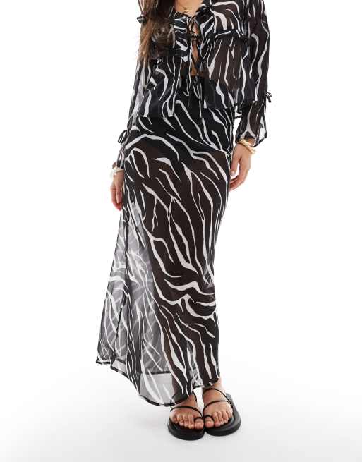 Esmée - Exclusives - Doorschijnende strandrok met gestrikte voorkant in zebraprint, 5 van 5
