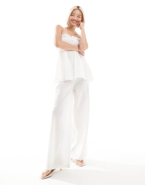 Esmée - Exclusives - Gerimpelde co-ord set met linnenlook in wit - view 1