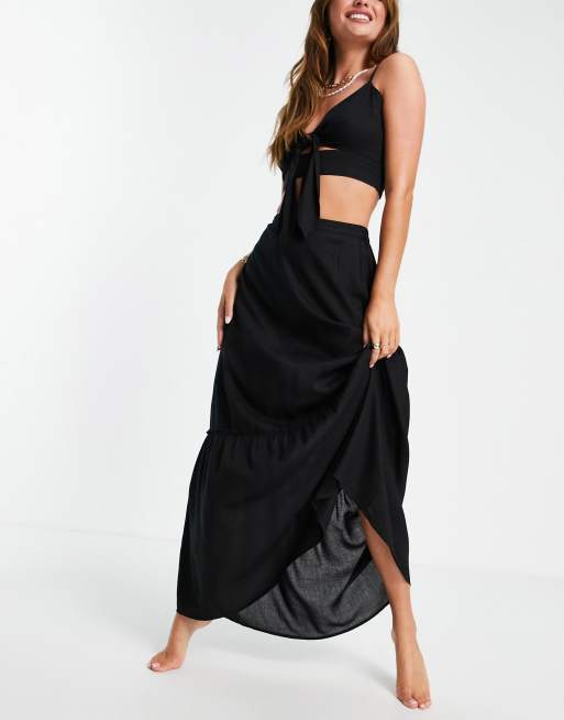 Esmee - Exclusives - Maxi-strandprairierok in zwart, deel van co-ord set
