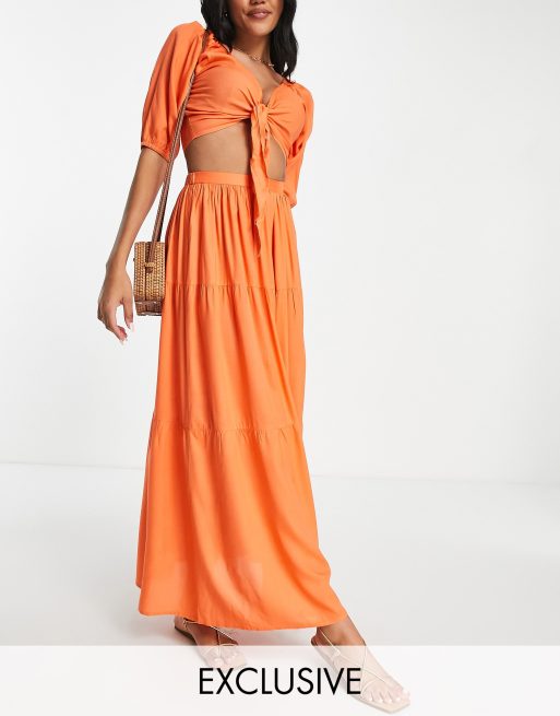 Esmée - Exclusives - Maxirok met stroken in oranje, deel van combi-set