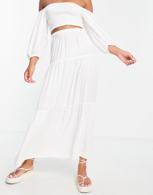 Esmée - Exclusives - Maxirok met stroken in wit, deel van co-ord set