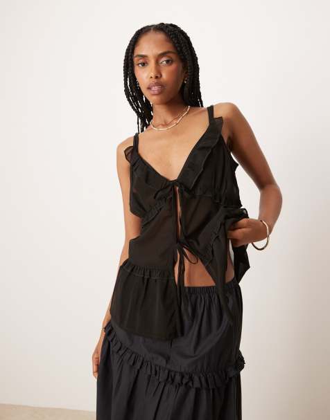 Esmee - Exclusives - Strandtop van mesh met gestrikte voorkant in blauw - view 1
