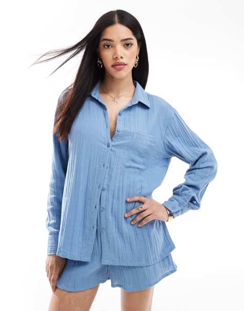 Esmee - Exclusivité - Chemise de plage décontractée à manches longues - Bleu poudré - view 1