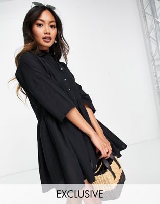 Esmee Exclusive oversized shirt mini summer dress in black  - ASOS Price Checker