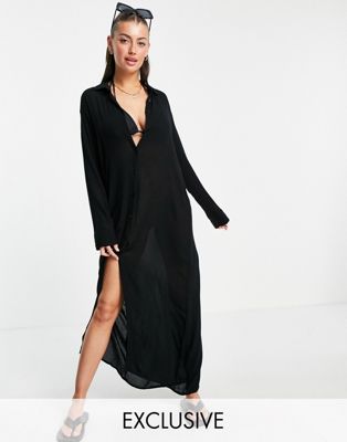 Esmee - Exclusivité - Robe chemise longue de plage - Noir