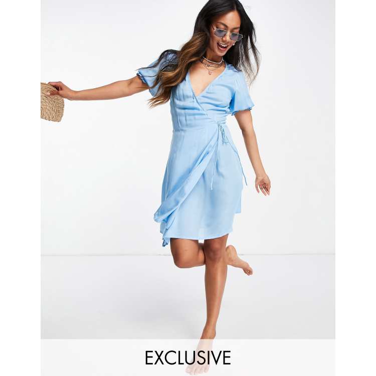 Esmee Exclusivite Robe d ete courte portefeuille pour la plage Bleu pastel