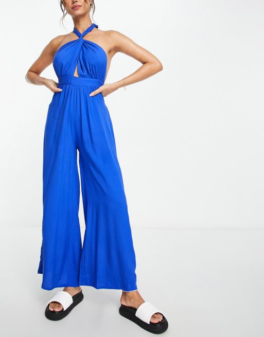 Esmee – Exklusiv – Strand-Jumpsuit in Kobaltblau mit überkreuztem Neckholder-Träger, 4 von 4