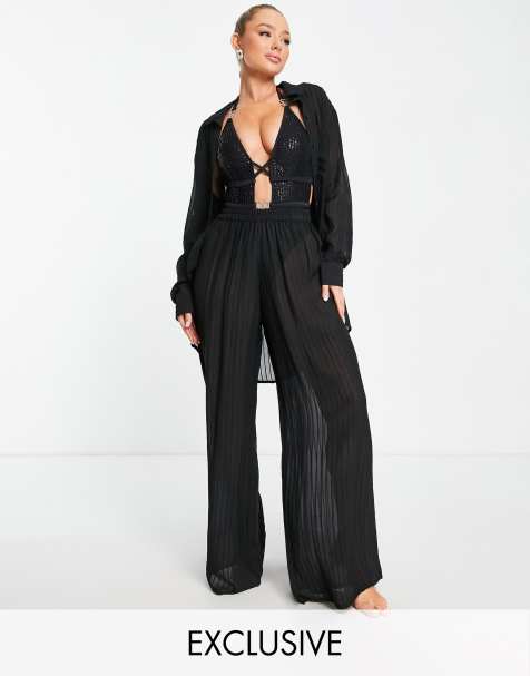 Esmee – Exklusiv – Transparente, gestreifte Strandhose in Schwarz - view 1