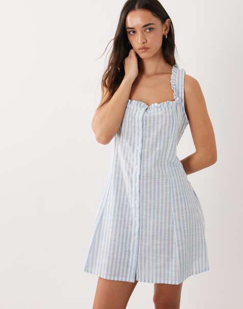 Esmée – Gestreiftes Mini-Strandkleid in Blau und Weiß mit Rüschenbesatz - view 1