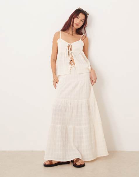 Esmée – Gestufter Maxi-Strandrock in Creme, Kombiteil - view 1