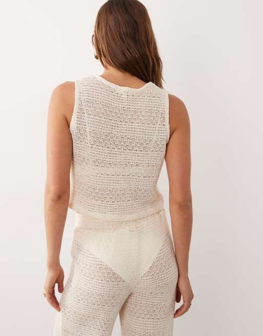 Esmée - Gilet da mare all'uncinetto beige allacciato sul davanti, 3 di 4