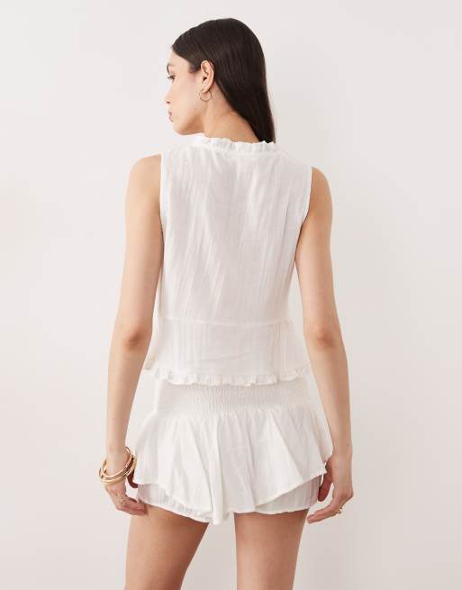Esmée - Gonna pantalone da spiaggia arricciata bianca con volant in coordinato, 5 di 5