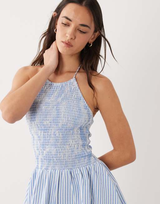 Esmée halter mini beach dress in blue & white stripes, 3 of 4
