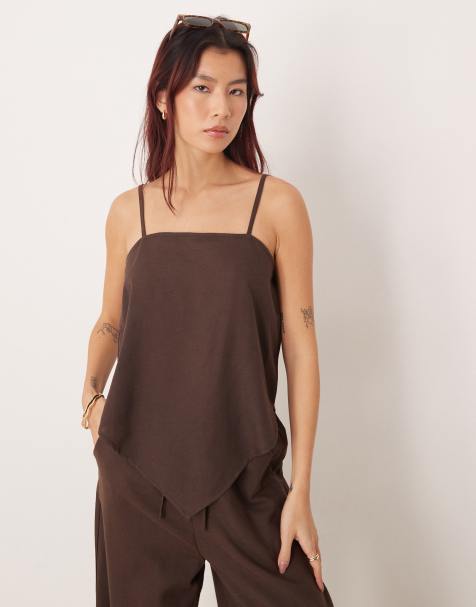 Esmee hankerchief style beach top co-ord in chocolate brown - view 1