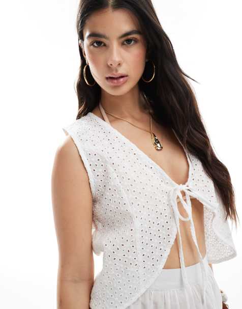 Esmee - Hvid og cropped vest med bindebånd foran - Del af sæt - Kun hos ASOS - view 1