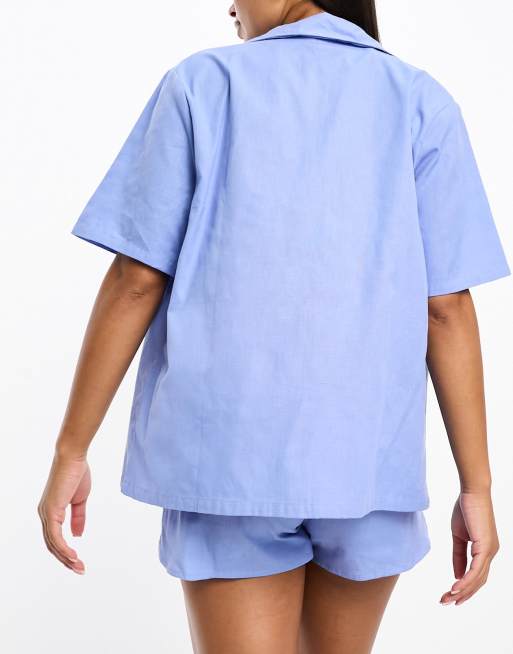 Esmee – Jeansblå strandskjorta i oversize med långa ärmar av linnemix, del av set, 3 av 4