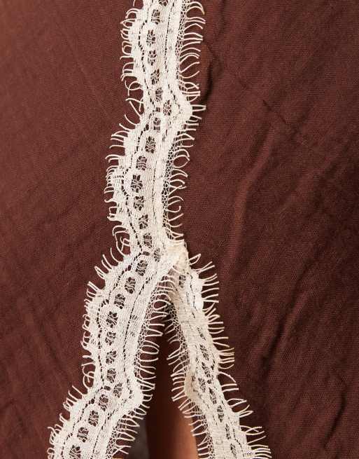 Esmée - Jupe de plage longue d'ensemble avec dentelle crème - Marron, 3 de 5