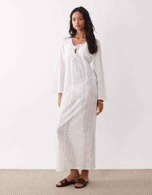 Esmée Knit Tie Front Maxi Beach Dress Cover Up In White