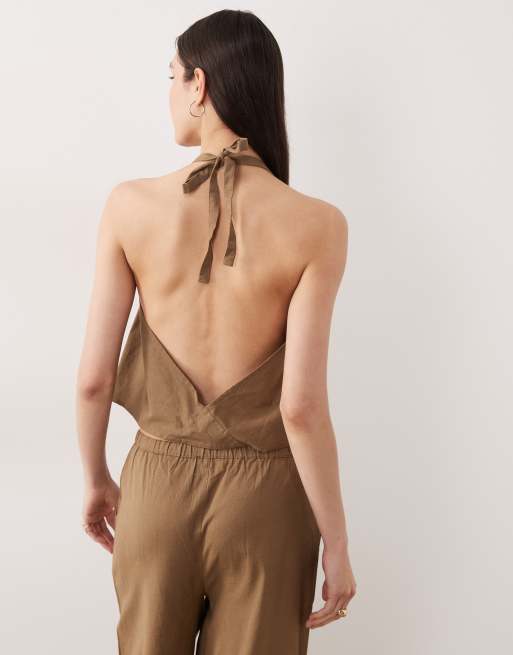 Esmée – Kurzes Neckholder-Strandoberteil in Khakibraun, Kombiteil, 3 von 4