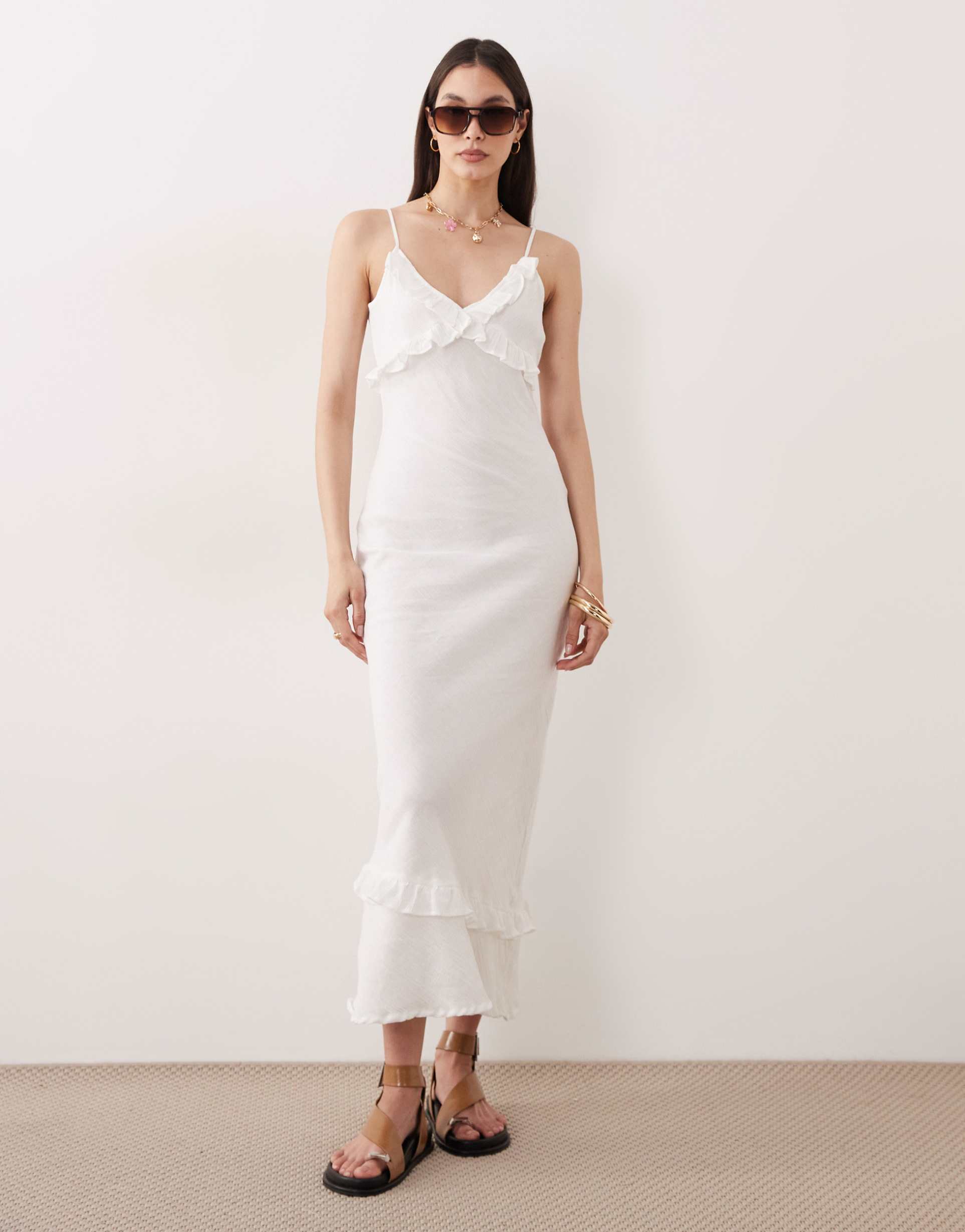esmée maxi beach dress with ruffle detail in white
