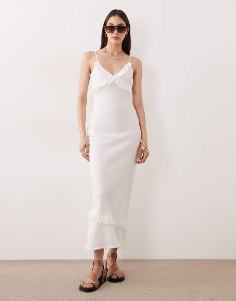 Esmee maxi beach dress with ruffle detail in white