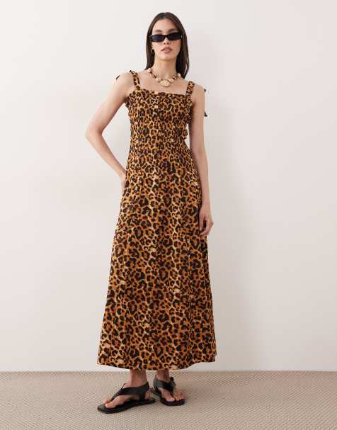Esmee - Maxi strandjurk met strikbandjes in luipaardprint - view 1