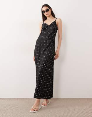 Esmée - Maxi-Strandkleid in Schwarz mit Polka Dots
