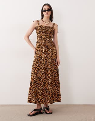 Esmee - Maxi-Strandkleid mit gebundenen Trägern und Leopardenmuster-Bunt