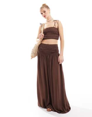 Esmee - Maxi-Strandrock in Braun mit geraffter Taille, Kombiteil-Brown